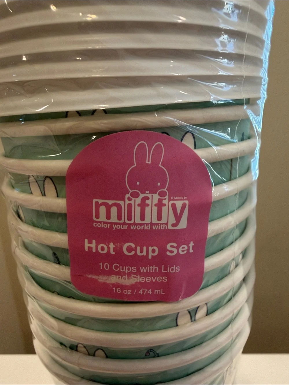 New MIFFY Teal Disposable Hot Cup Set - 10 (16oz) cups with Lids & Sleeves